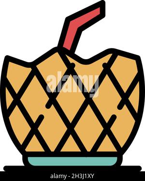 Ananas avec une icône en paille.Délimiter l'ananas avec un vecteur de paille icône couleur plat isolé Illustration de Vecteur