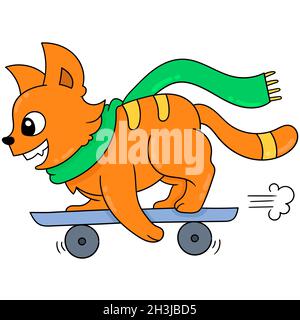 un belette orange joue à un skateboard Illustration de Vecteur