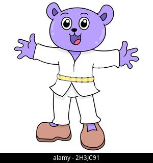 un ours violet portant une tenue d'art martial karaté Illustration de Vecteur