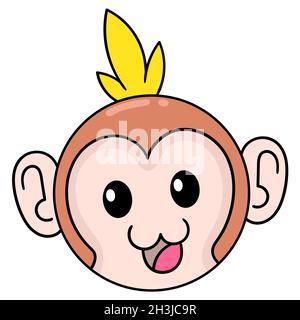 visage mignon tête de singe souriant joyeusement Illustration de Vecteur