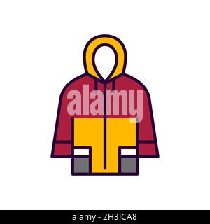 Imperméable d'automne.Vêtements de protection contre les intempéries.Icône de dessin au trait coloré avec contour pixel Perfect, modifiable Illustration de Vecteur