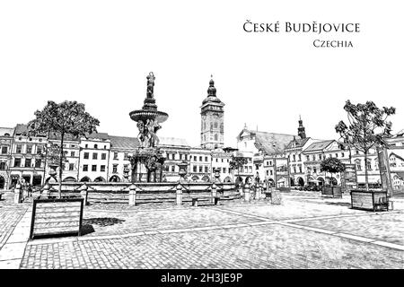 Ceske Budejovice (Budweis), Tchéquie.Esquisse de voyage. Banque D'Images