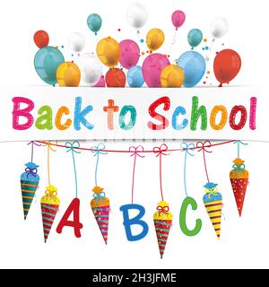 Bonbons Cones Banner Balloons BACKT à l'école Banque D'Images