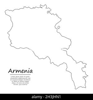 Carte vectorielle simple de l'Arménie, silhouette vectorielle en style de ligne d'esquisse Illustration de Vecteur