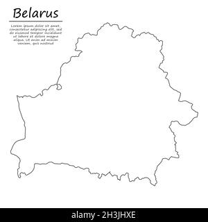 Carte de contour simple de la Biélorussie, silhouette vectorielle en style ligne d'esquisse Illustration de Vecteur