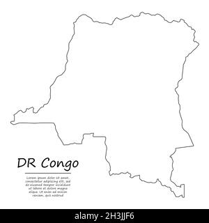 Carte vectorielle simple de la RD Congo, silhouette vectorielle en style de ligne d'esquisse Illustration de Vecteur