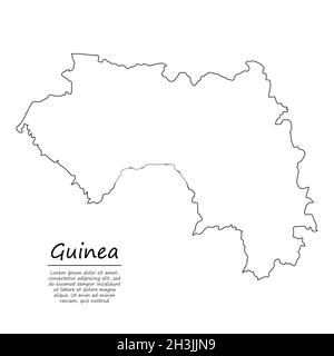 Carte de contour simple de la Guinée, silhouette vectorielle en style de ligne d'esquisse Illustration de Vecteur