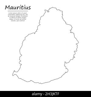 Carte de contour simple de l'île Maurice, silhouette vectorielle en style ligne d'esquisse Illustration de Vecteur