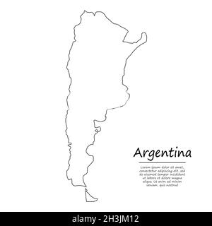 Carte vectorielle simple de l'Argentine, silhouette vectorielle en style ligne d'esquisse Illustration de Vecteur