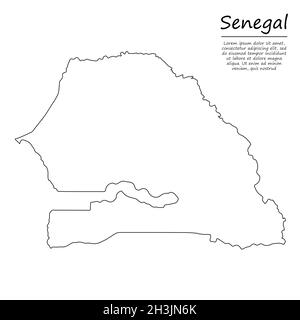 Carte vectorielle simple du Sénégal, silhouette vectorielle en style ligne d'esquisse Illustration de Vecteur