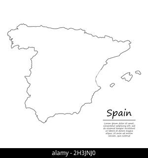 Carte de contour simple de l'Espagne, silhouette de vecteur en style de ligne d'esquisse Illustration de Vecteur