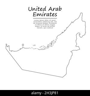 Carte simple des Émirats arabes Unis, silhouette vectorielle en style ligne d'esquisse Illustration de Vecteur