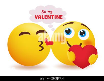 Emoji valentines couple vecteur conception.Smiley 3d inlove personnages avec être mon discours de Valentin bulle d'invitation pour smileys Saint Valentin. Illustration de Vecteur