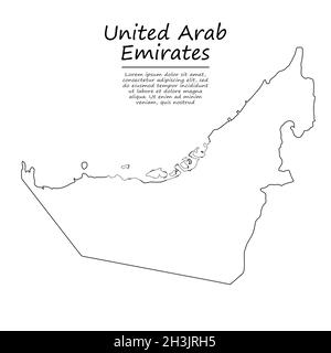 Carte simple des Émirats arabes Unis, silhouette vectorielle en style ligne d'esquisse Illustration de Vecteur