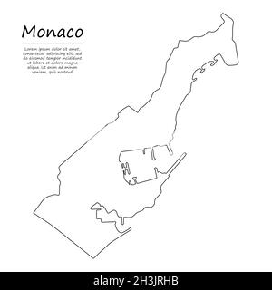 Carte simple de Monaco, silhouette vectorielle en style ligne d'esquisse Illustration de Vecteur