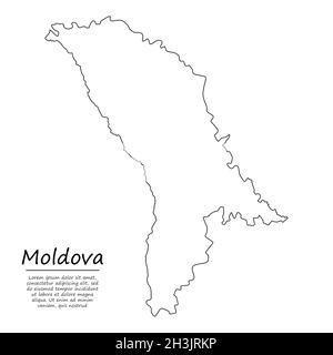 Carte simple de la Moldavie, silhouette vectorielle en style ligne d'esquisse Illustration de Vecteur