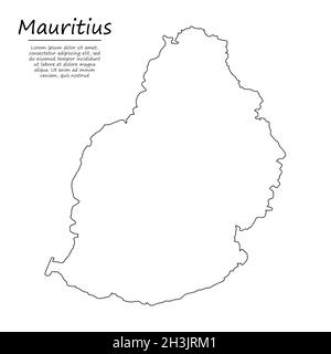 Carte de contour simple de l'île Maurice, silhouette vectorielle en style ligne d'esquisse Illustration de Vecteur