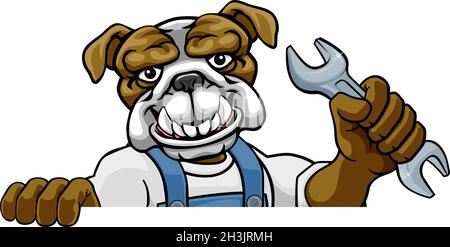 Plombier Bulldog ou mécanicien Holding Spanner Illustration de Vecteur