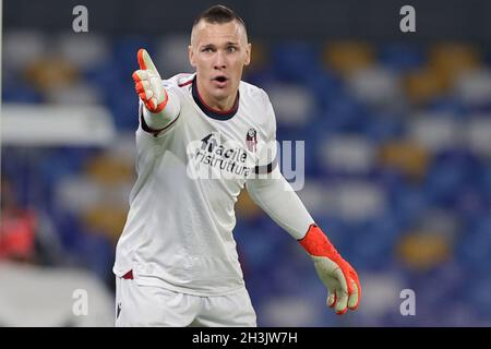 Naples, Italie.28 octobre 2021.Lukasz Skorupski du FC de Bologne lors de la série Un match de football 2021/2022 entre la SSC Napoli et le FC de Bologne au stade Diego Armando Maradona à Naples (Italie), le 28 octobre 2021.Photo Cesare Purini/Insidefoto crédit: Insidefoto srl/Alay Live News Banque D'Images