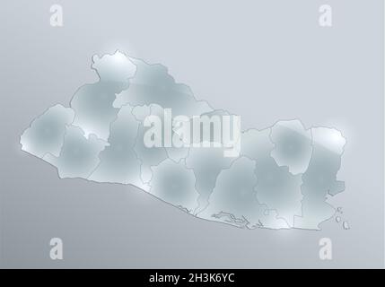 Carte d'El Salvador, division administrative, sépare les régions, carte de verre de conception 3D, vierge Banque D'Images