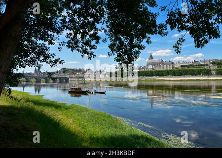 Bord de la Loire à Blois, commune et capitale du département de Loir-et-cher dans le Centre-Val de Loire, France Banque D'Images