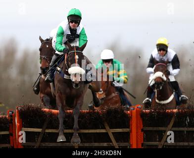 Photo du dossier datée du 08-02-2018 de Vinndication criblée par David Bass.Le programme Vinndication de Kim Bailey reprendra sa carrière sur les clôtures lorsqu'il disputera samedi la course à la main de la coupe d'or de Londres de catégorie 3 à Ascot.Date de publication : vendredi 29 octobre 2021. Banque D'Images