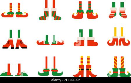 Dessin animé orne les pieds avec des bottes des illustrations isolées.Pieds elfe de Noël en chaussures.Ensemble vectoriel de jambes elves.Santa petits aides Illustration de Vecteur