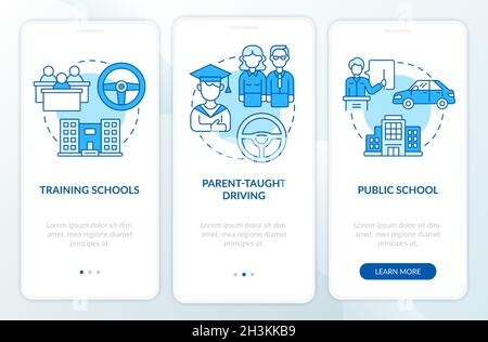 Écran bleu de la page de l'application mobile d'intégration de la formation des conducteurs pour les adolescents Illustration de Vecteur