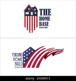 Flat Line art maison bâtiment style de drapeau USA logo design Illustration de Vecteur