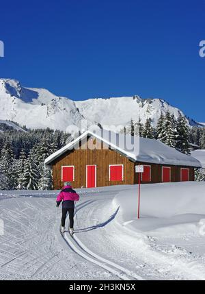 FRANCE.HAUTE SAVOIE (74) STATION DE SKI DE PRAZ DE LYS EN HIVER, VALLÉE DU HAUT-GIFFRE Banque D'Images