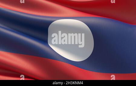 Close-up de haute résolution d'un drapeau du Laos. 3D illustration. Banque D'Images