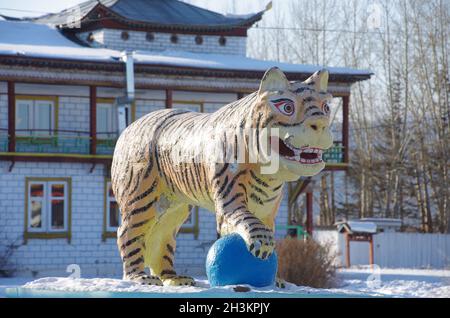 Statue en hiver en Sibérie, Russie Banque D'Images