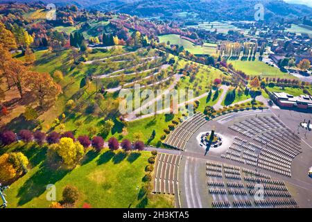 Marija Bistrica sanctuaire vue aérienne de la colline de Golgota, pèlerinage région de Zagorje en Croatie Banque D'Images