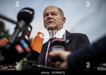 Rome, Italie.29 octobre 2021.Le ministre allemand des Finances, OLAF Scholz, fait une déclaration lors de la réunion des ministres des Finances et de la Santé du G20 avant le sommet des dirigeants mondiaux du G20 à Rome.Credit: Oliver Weiken/dpa/Alay Live News Banque D'Images