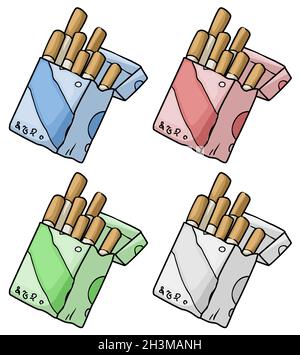 Paquet de cigarettes dessin de couleur de dessin animé, illustration vectorielle, horizontal, sur blanc, isolé Illustration de Vecteur