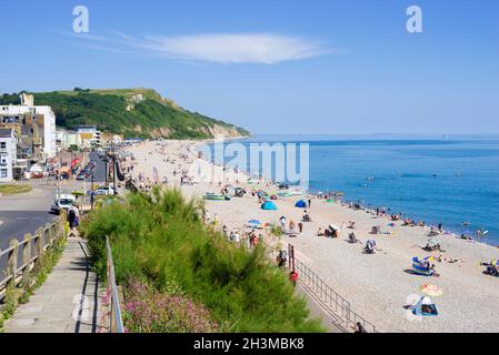 Seaton Devon - les gens bronzer sur la plage de galets de Seaton Devon Angleterre GB Europe Banque D'Images