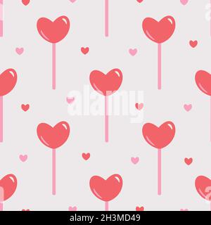 Motif vectoriel sans couture avec sucettes en forme de cœur.Design avec bonbons et coeurs. Illustration de Vecteur