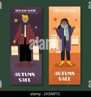 dessin à la main solde d'automne bannières modèle illustration de conception vectorielle Illustration de Vecteur