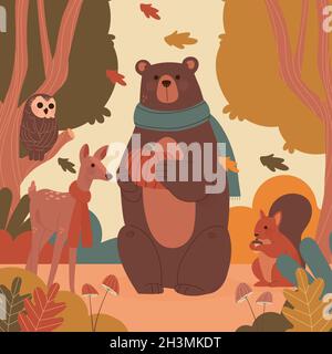 illustration de la conception vectorielle des animaux de la forêt dessinés à la main Illustration de Vecteur