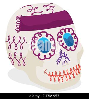 Délicieux crâne de sucre - ou 'calavera' - avec des décorations traditionnelles pour célébrer le jour mexicain des morts. Illustration de Vecteur