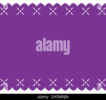 'Papel picado' traditionnel violet et horizontal - ou papier perforé - pour le jour mexicain des morts.Modèle de style plat sur fond blanc. Illustration de Vecteur