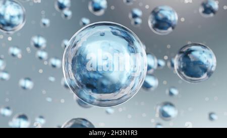 Macro bulles liquides, diverses bulles d'air dans l'eau.Gel crème liquide texture transparente de l'échantillon cosmétique avec bulles.crème cosmétique 3d sans couture. Banque D'Images