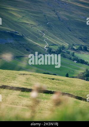 Landes sauvages près de Kettlewell avec Steep Cam Gill Road, parc national de Yorkshire Dales, Wharfedale, North Yorkshire, Angleterre Banque D'Images