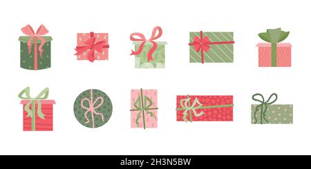 Ensemble de boîtes-cadeaux vectorielles de style plat.Célébration Illustration de Vecteur
