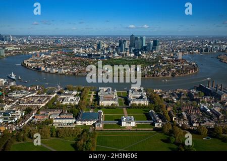 Royaume-Uni, Londres, vue aérienne de Greenwich et de l'île des chiens Banque D'Images