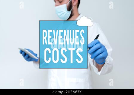 Coûts des revenus de l'affichage conceptuel.Aperçu de l'entreprise montant total de l'argent dans la fabrication et la livraison un scientifique de produit faisant la démonstration de nouveau Banque D'Images