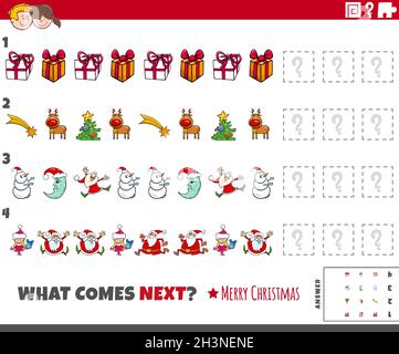 Tâche de motif éducatif pour les enfants avec des personnages de Noël de dessin animé Banque D'Images