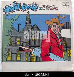 1970 David Bowie Man qui a vendu le World LP Original Vintage Vinyl Sleeve Comic Illustration Album Cover Record Banque D'Images