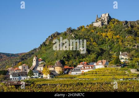 Dürnstein, petite ville sur le Danube, dans le district de Krems-Land, est l'une des destinations touristiques les plus visitées de la région de Wachau. Banque D'Images