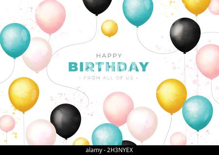 arrière-plan d'anniversaire aquarelle avec illustrations vectorielles de ballons colorées Illustration de Vecteur